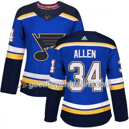 St. Louis Blues Jake Allen 34 Adidas 2017-2018 Blauw Authentic Shirt - Dames